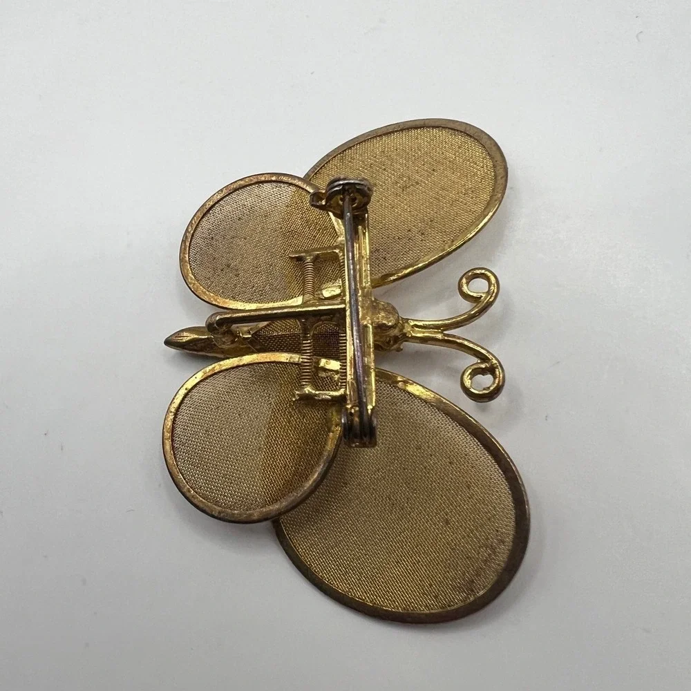 Vintage Butterfly Trembler Brooch Gold Tone Mesh Articulated Pin‎